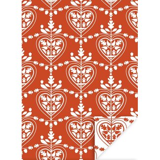 Folk Hearts Red giftwrapping paper