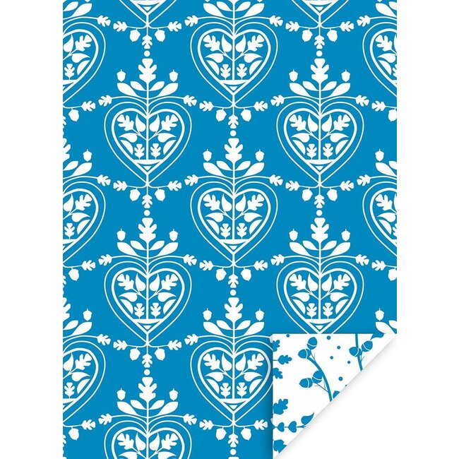 Folk Hearts Blaues geschenkpapier