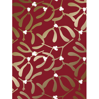 Mistletoe Red - Gold giftwrapping paper