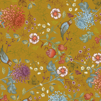 Birdy Blossom ochre giftwrapping paper