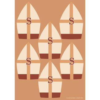 Sint gift tags mijters koraal/creme