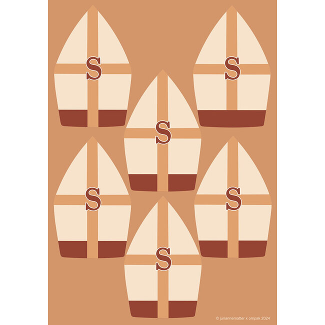 Sint gift tags mijters koraal/creme