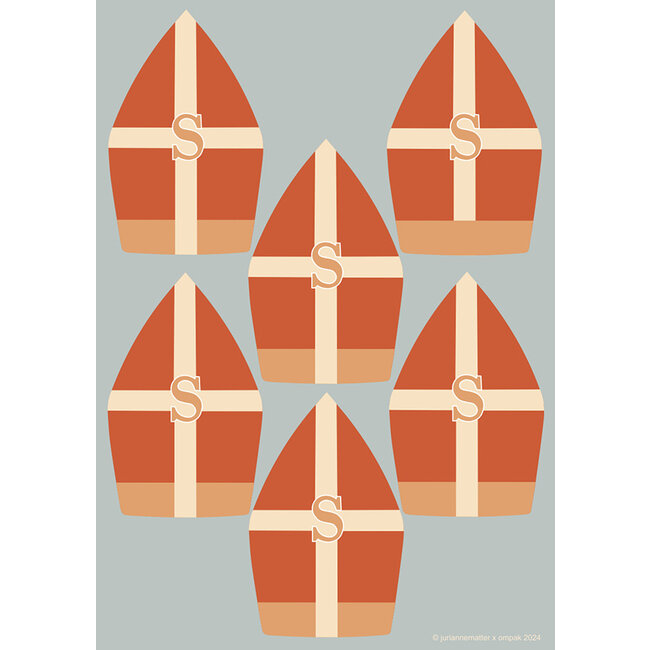 Sint gift tags mijters rood /creme