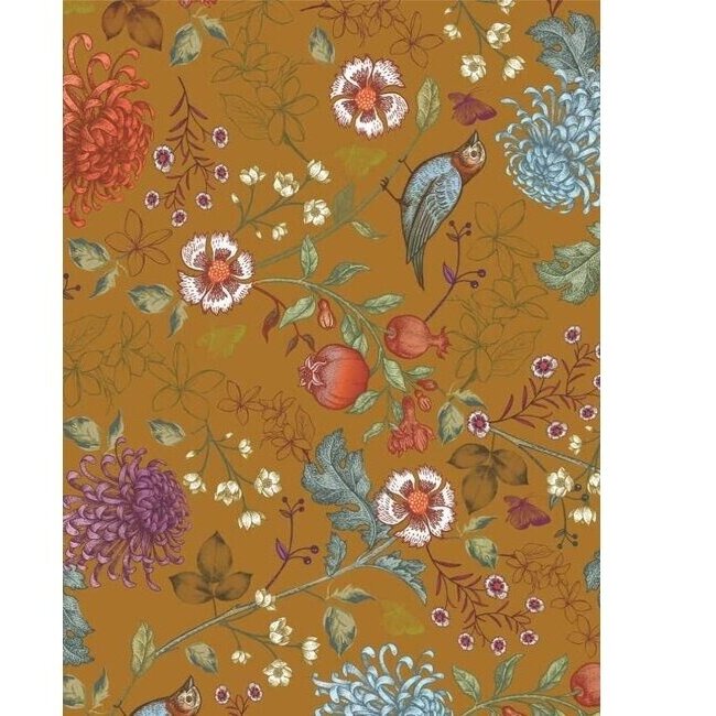 Birdy Blossom oker inpakpapier