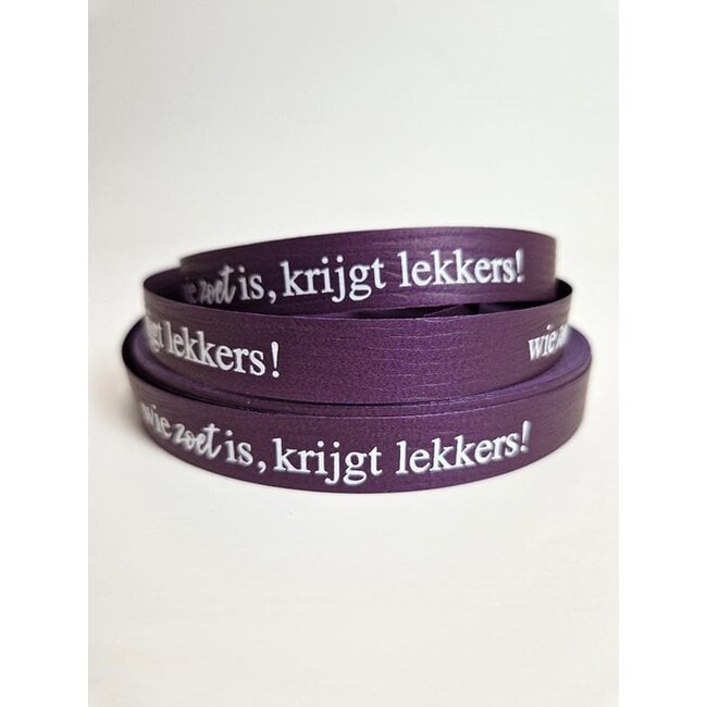 Wer süß ist, bekommt ein Leckerli! geschenkband lila/weiß