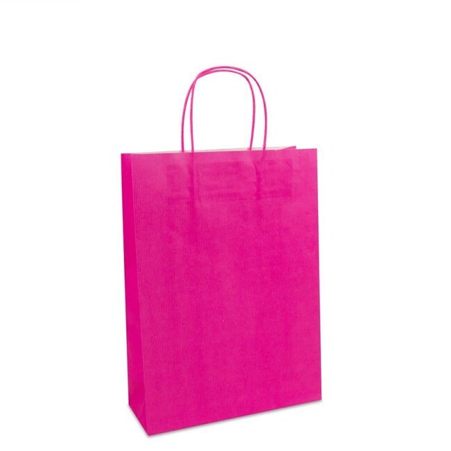 Papieren Twisted de luxe draagtassen + bodemkarton fuchsia