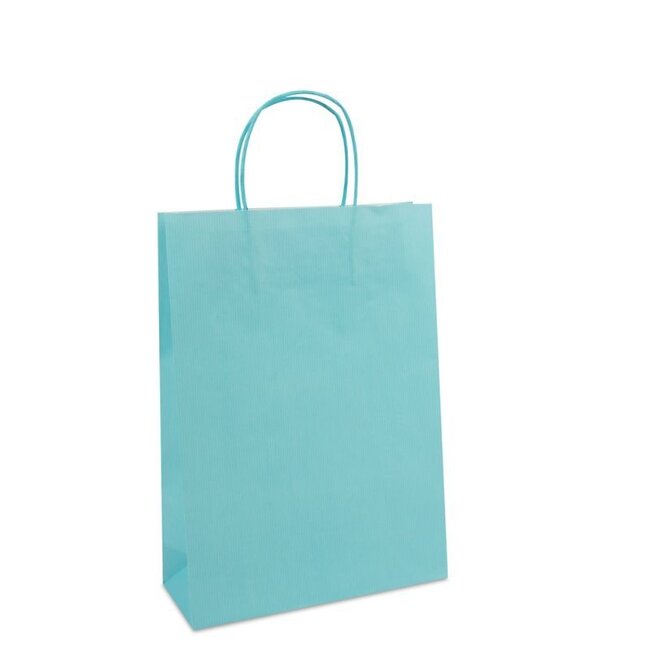 Papieren Twisted de luxe draagtassen + bodemkarton aqua blauw