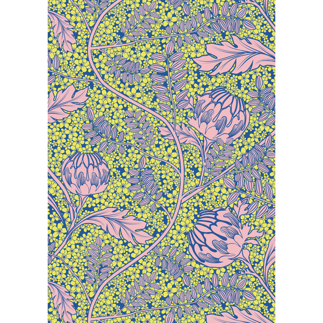 Salon des Fleurs Pink/bleu yellow inpakpapier