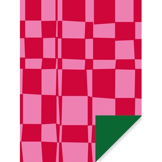 Kariertes Geschenkpapier in Rosa/Rot/Grün