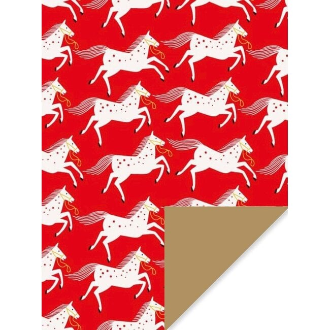Paard OZOSNEL rood/goud inpakpapier