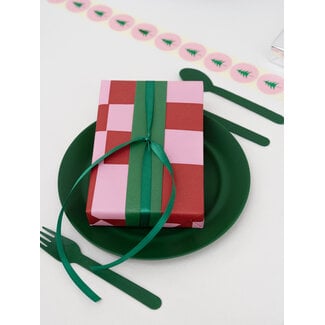 Etiket kerstboom roze/metallic groen