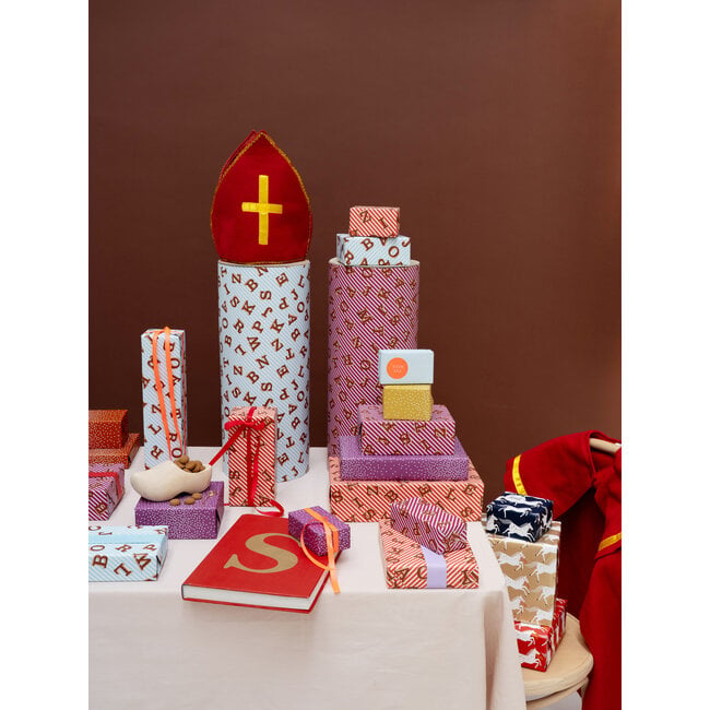 Dotsl hellblau/karamellfarbenes Geschenkpapier