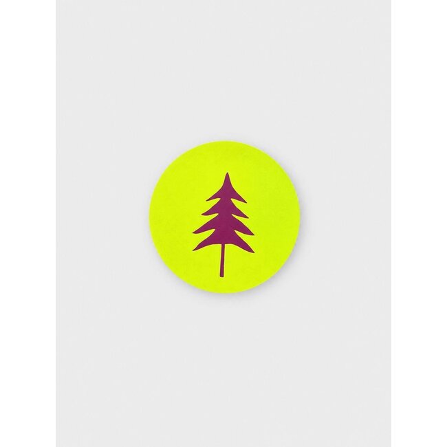 Etiket kerstboom fluor geel/roze