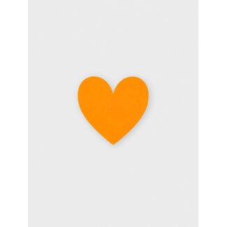 Bright orange label with a heart