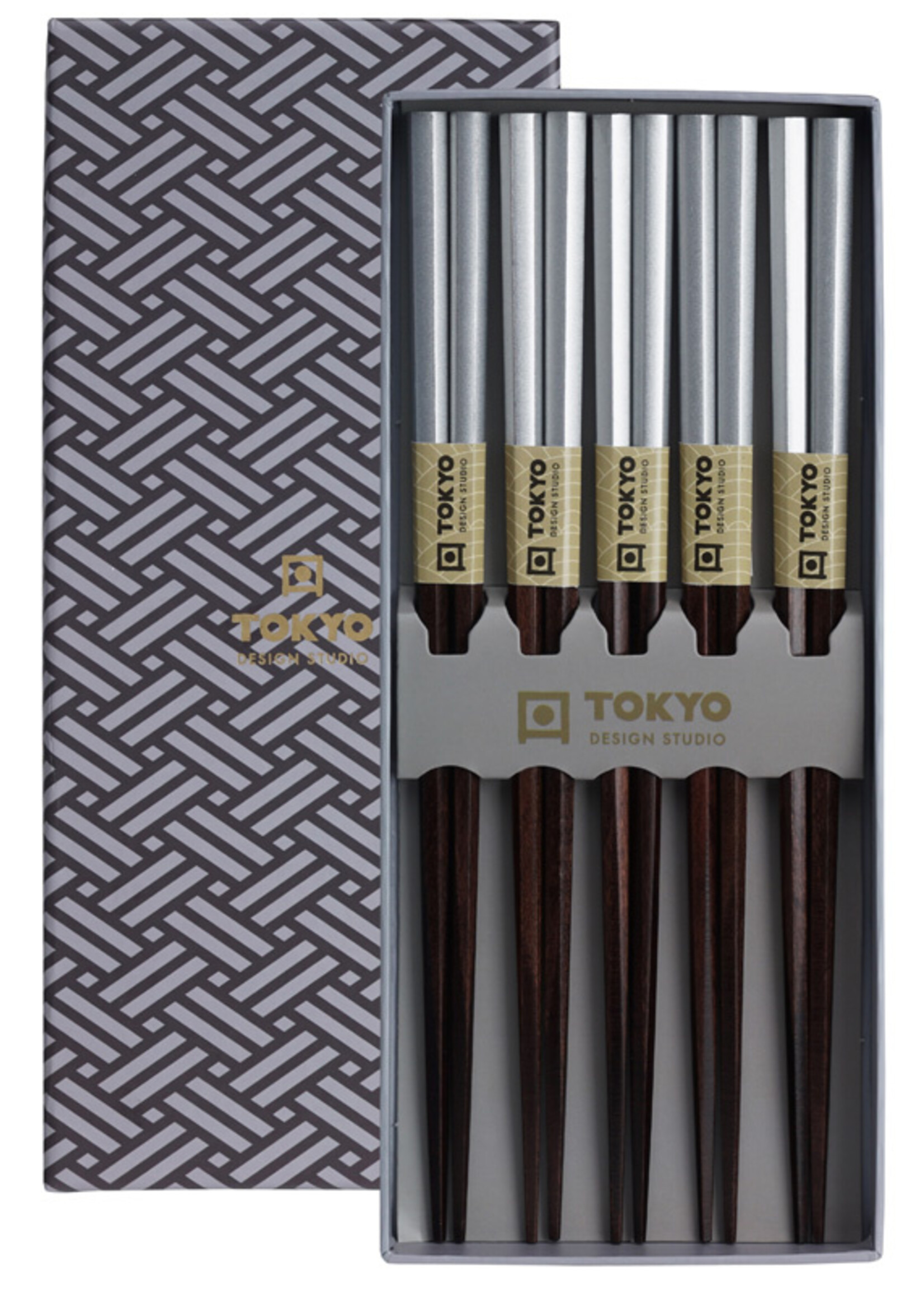 Tokyo Design Studio Chopstick Set Platinum, 5 paar, giftbox