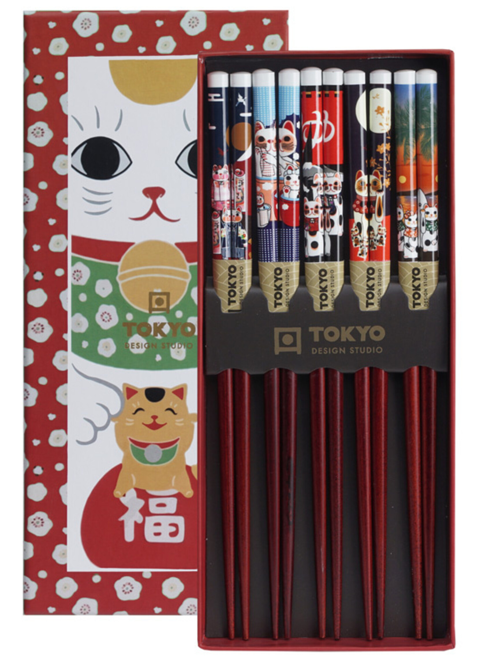 Tokyo Design Studio Chopstick Set Lucky Cats, 5 paar, giftbox