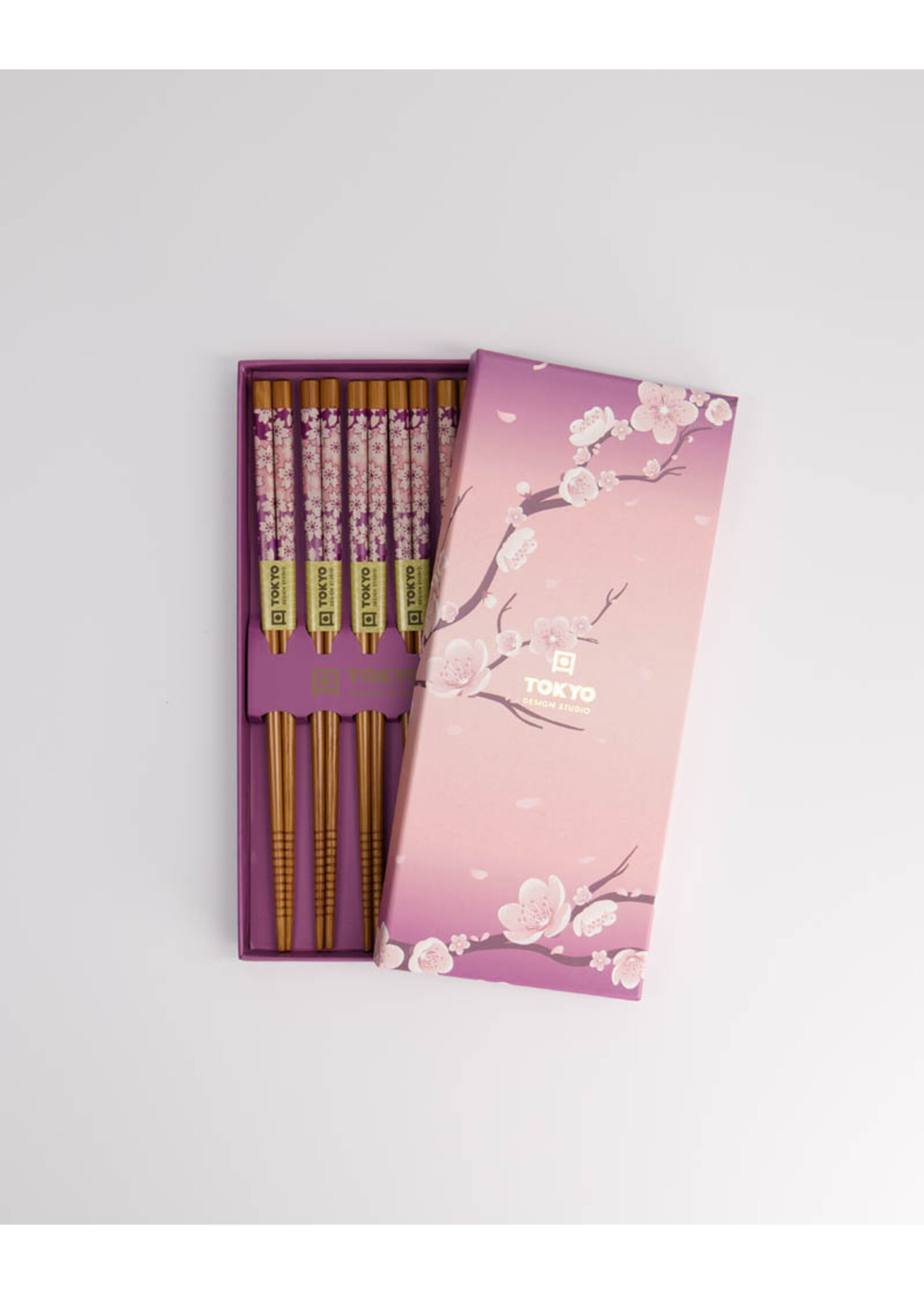 Tokyo Design Studio Chopstick Set Purple Sakura, 5 paar, giftbox