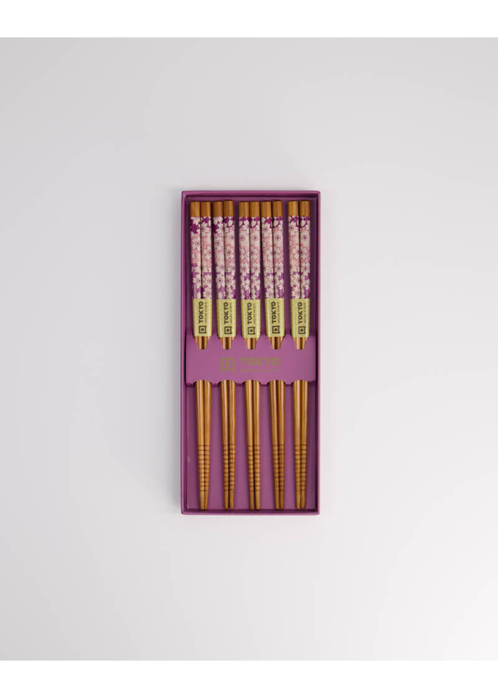 Tokyo Design Studio Chopstick Set Purple Sakura, 5 paar, giftbox