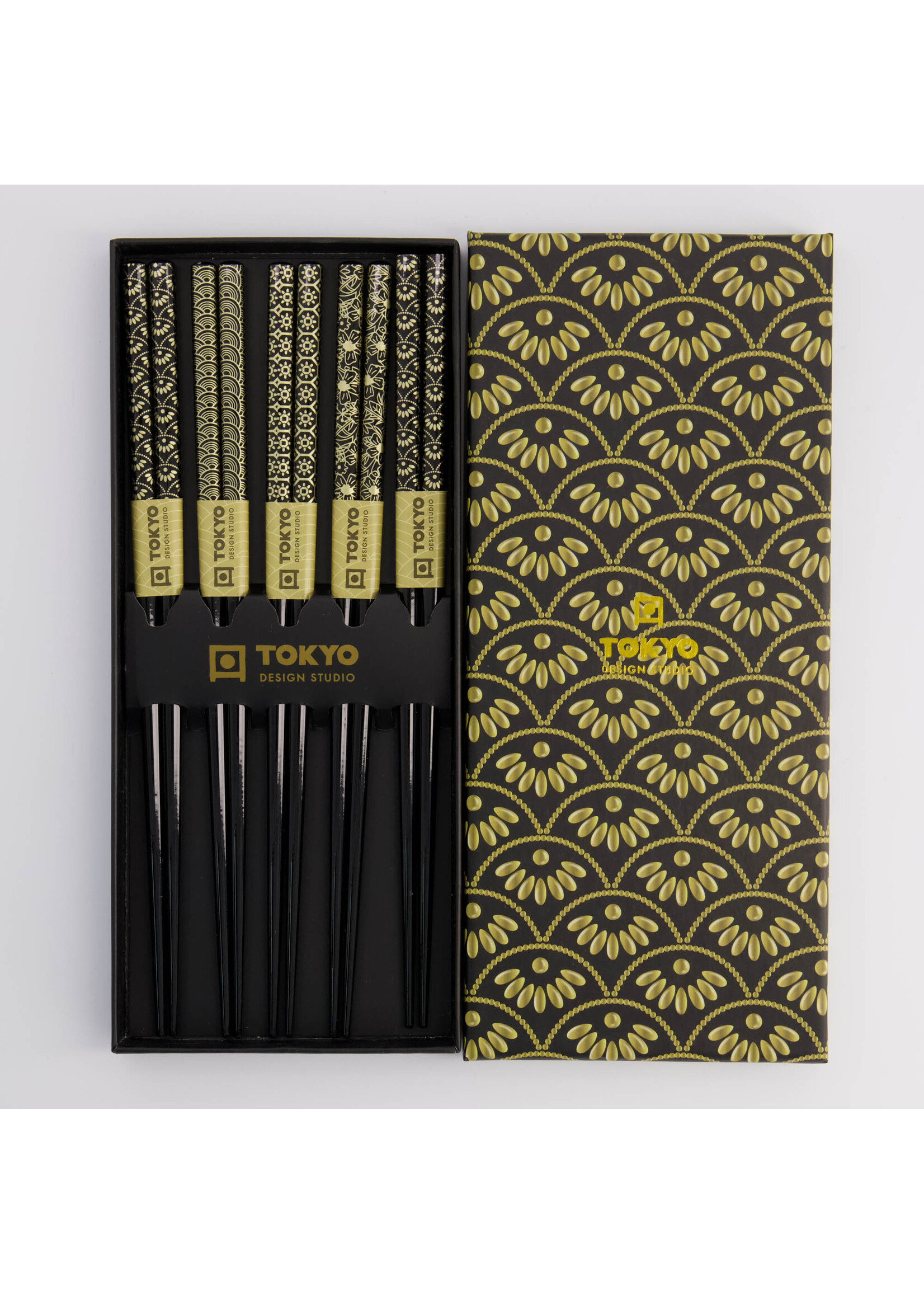 Tokyo Design Studio Chopstick Set Black Gold, 5 pairs, giftbox