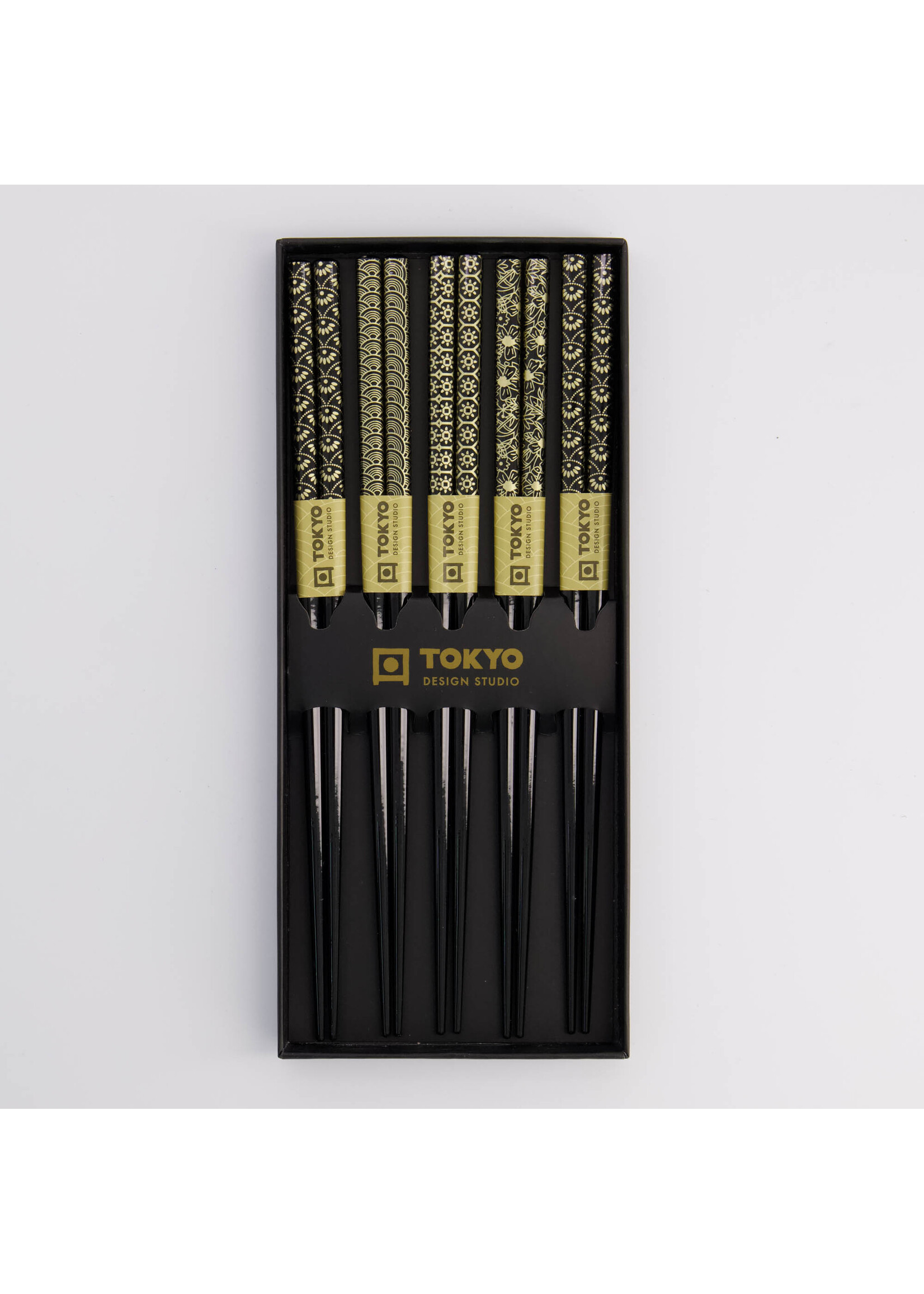 Tokyo Design Studio Chopstick Set Black Gold, 5 paar, giftbox