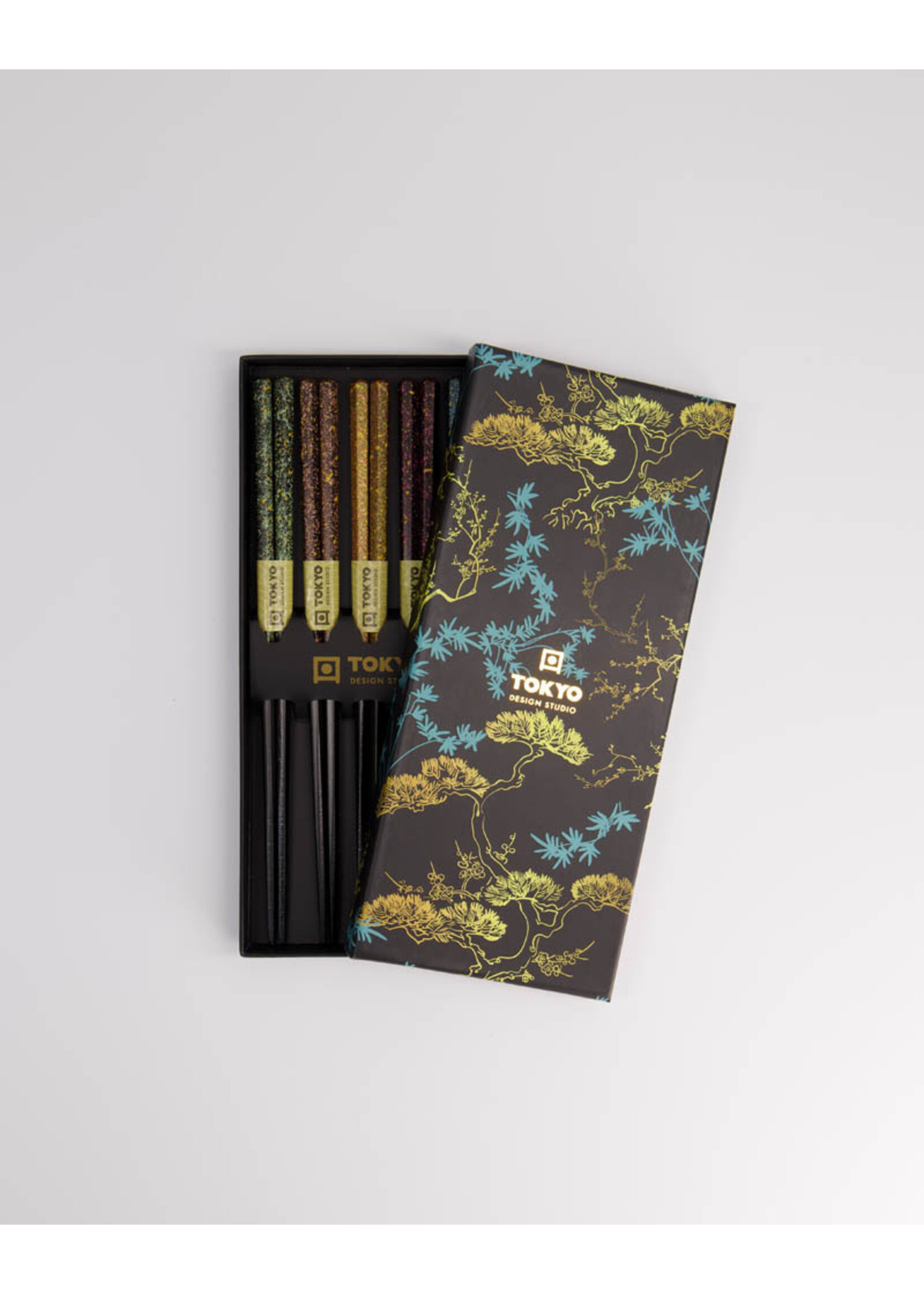 Tokyo Design Studio Chopstick Set Wooden Black Blue, 5 paar, giftbox