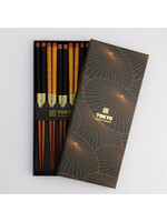 Tokyo Design Studio Chopstick Set Wooden Gold Umbrella, 5 paar, giftbox