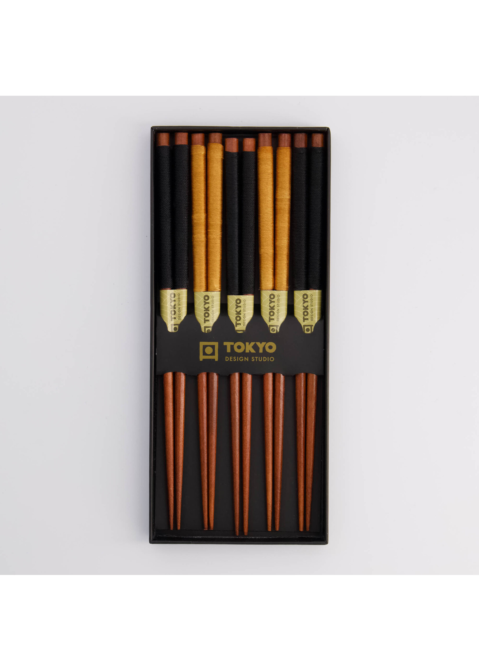 Tokyo Design Studio Chopstick Set Wooden Gold Umbrella, 5 pairs, giftbox