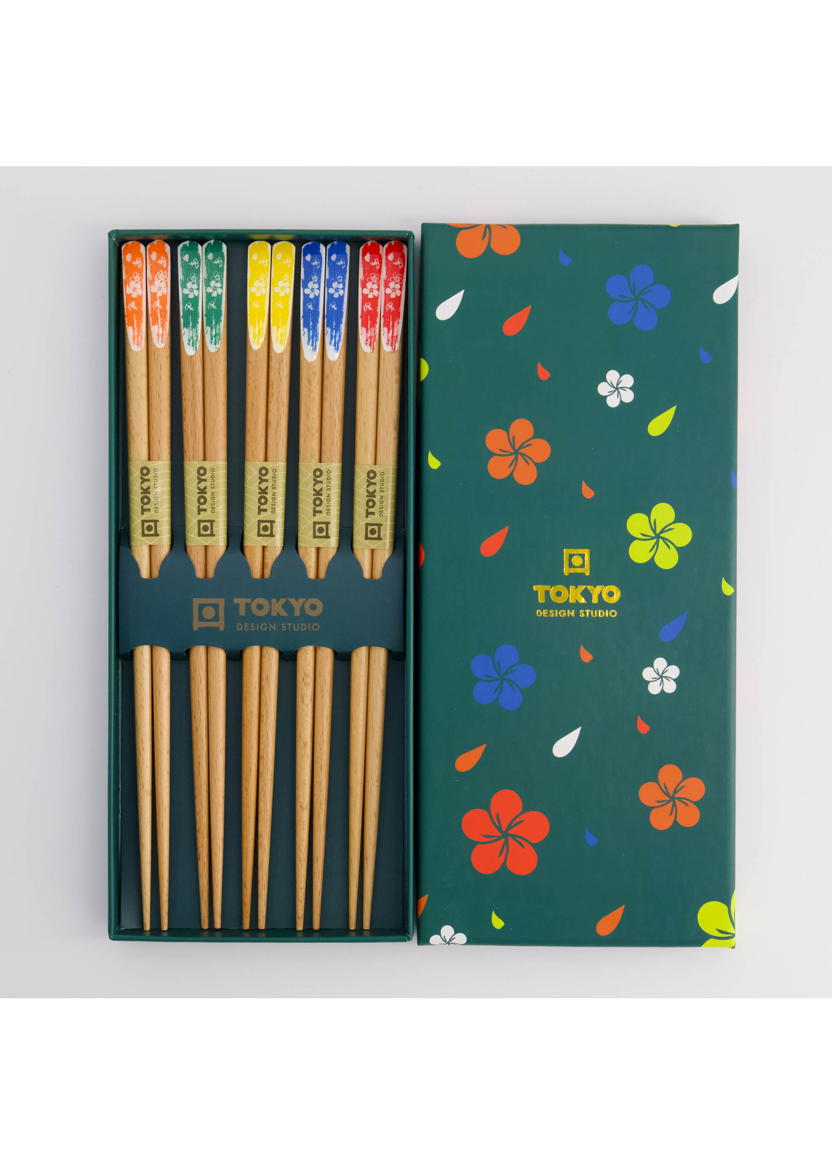 Tokyo Design Studio Chopstick Set Wooden Turquoise Flower, 5 pairs, giftbox