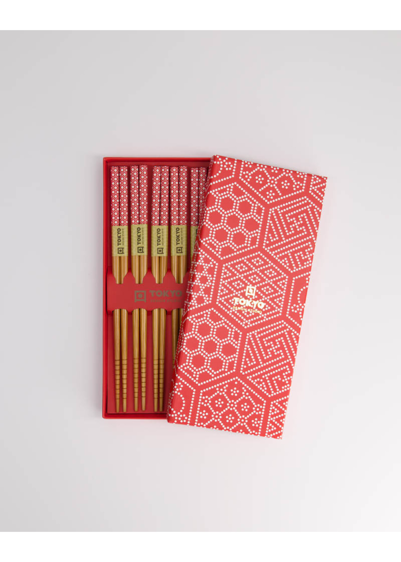 Tokyo Design Studio Chopstick Set Red Multi Pattern , 5 paar, giftbox