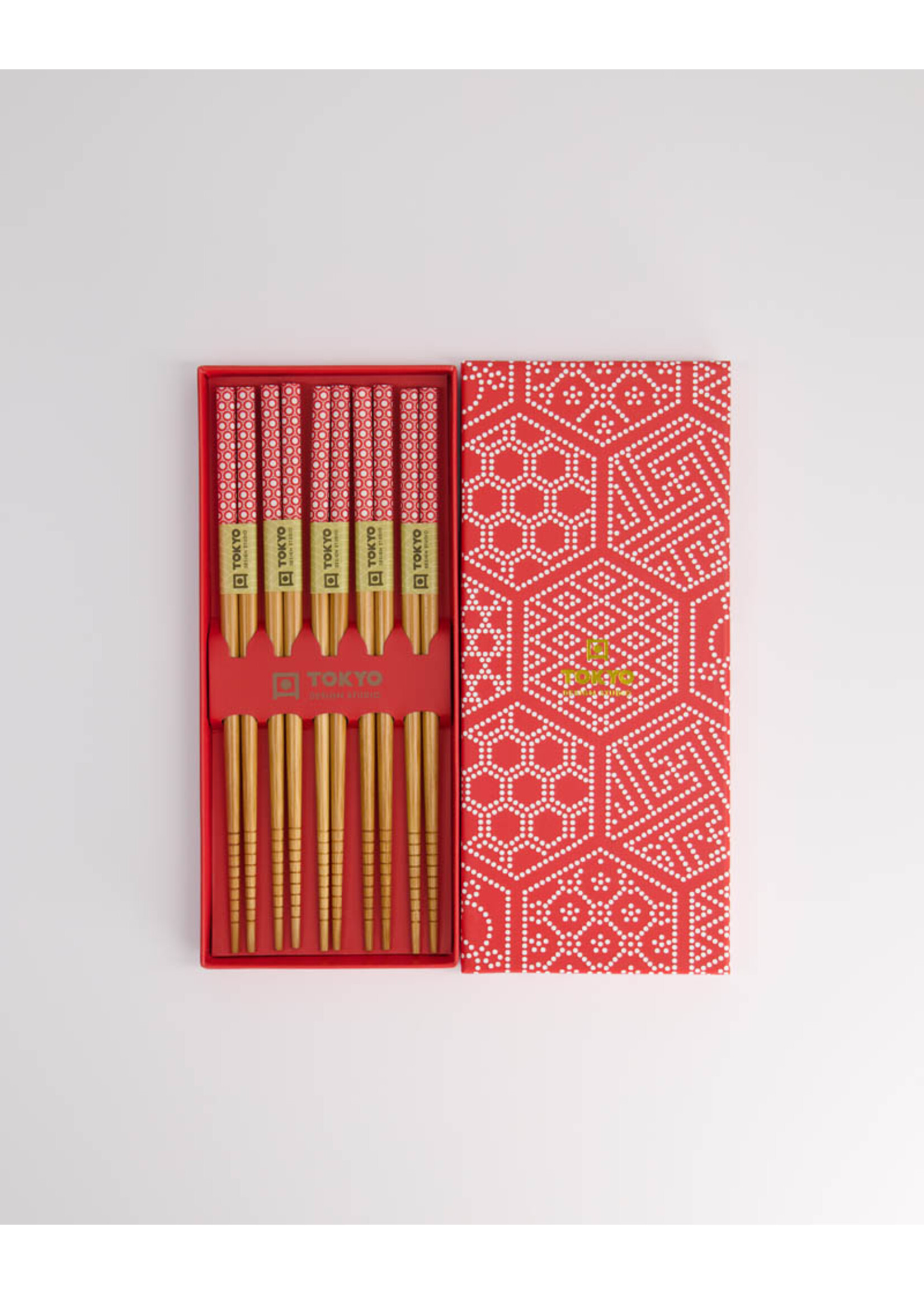 Tokyo Design Studio Chopstick Set Red Multi Pattern , 5 pairs, giftbox