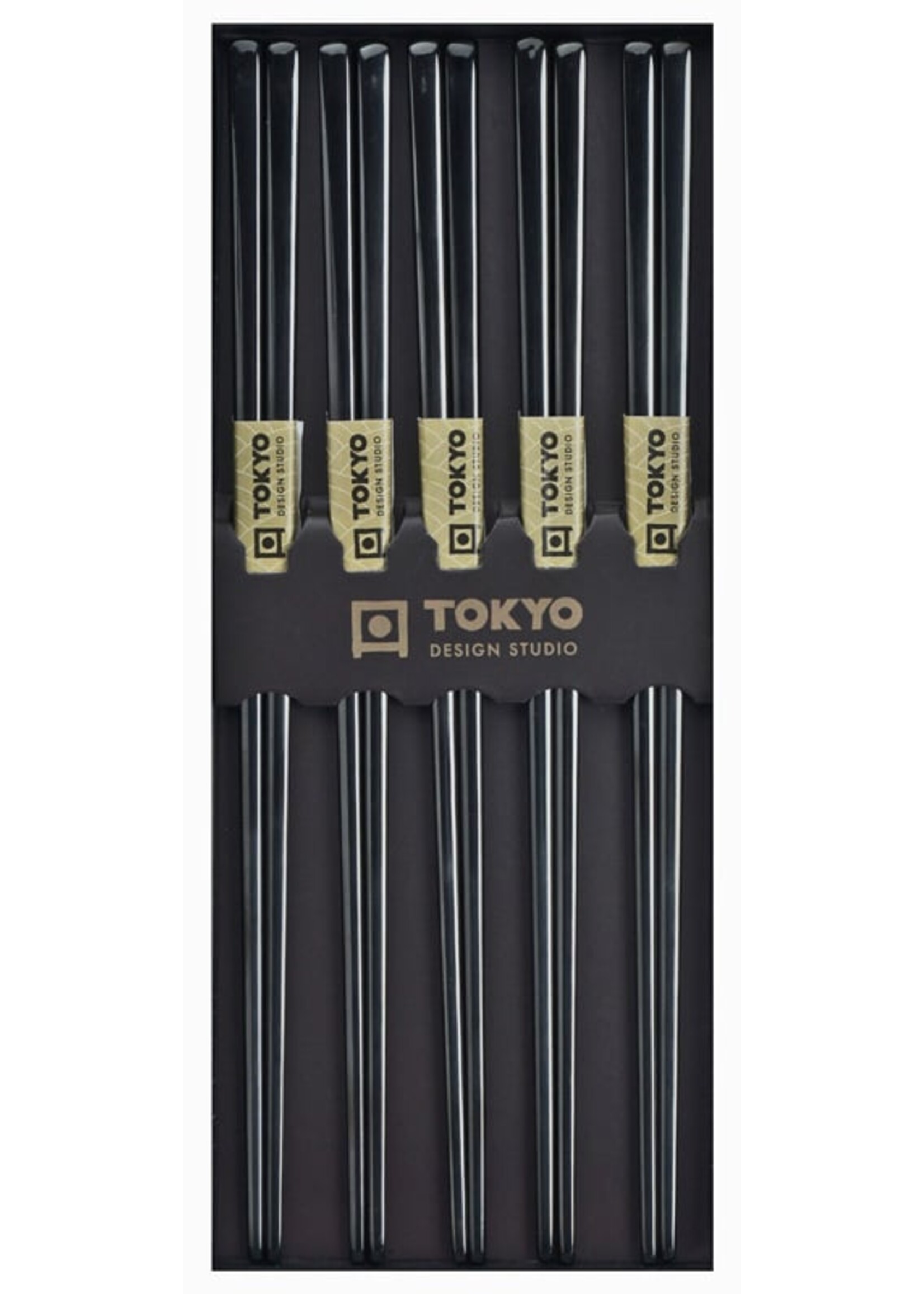 Tokyo Design Studio Chopstick 5 paar Glasvezel Zwart, Vijfhoekige vorm