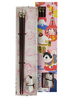 Tokyo Design Studio Chopstick Set Lucky Cat White, 1 pair + stone, giftbox