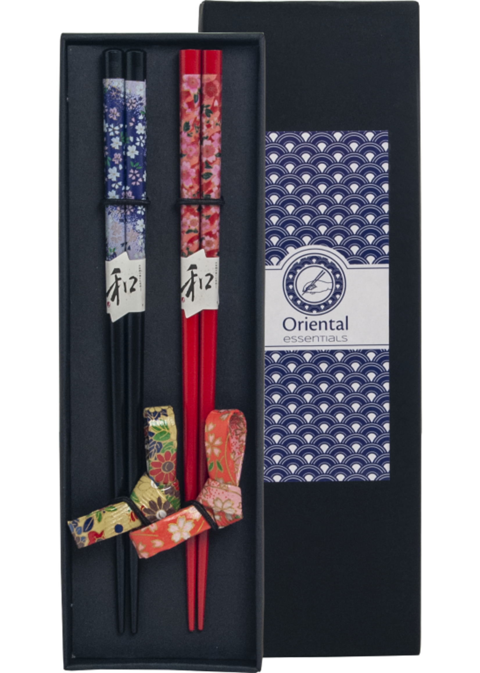 Edo Japan Chopstick set/2 pair , 22,5cm + 2 stones, Flower theme, giftbox