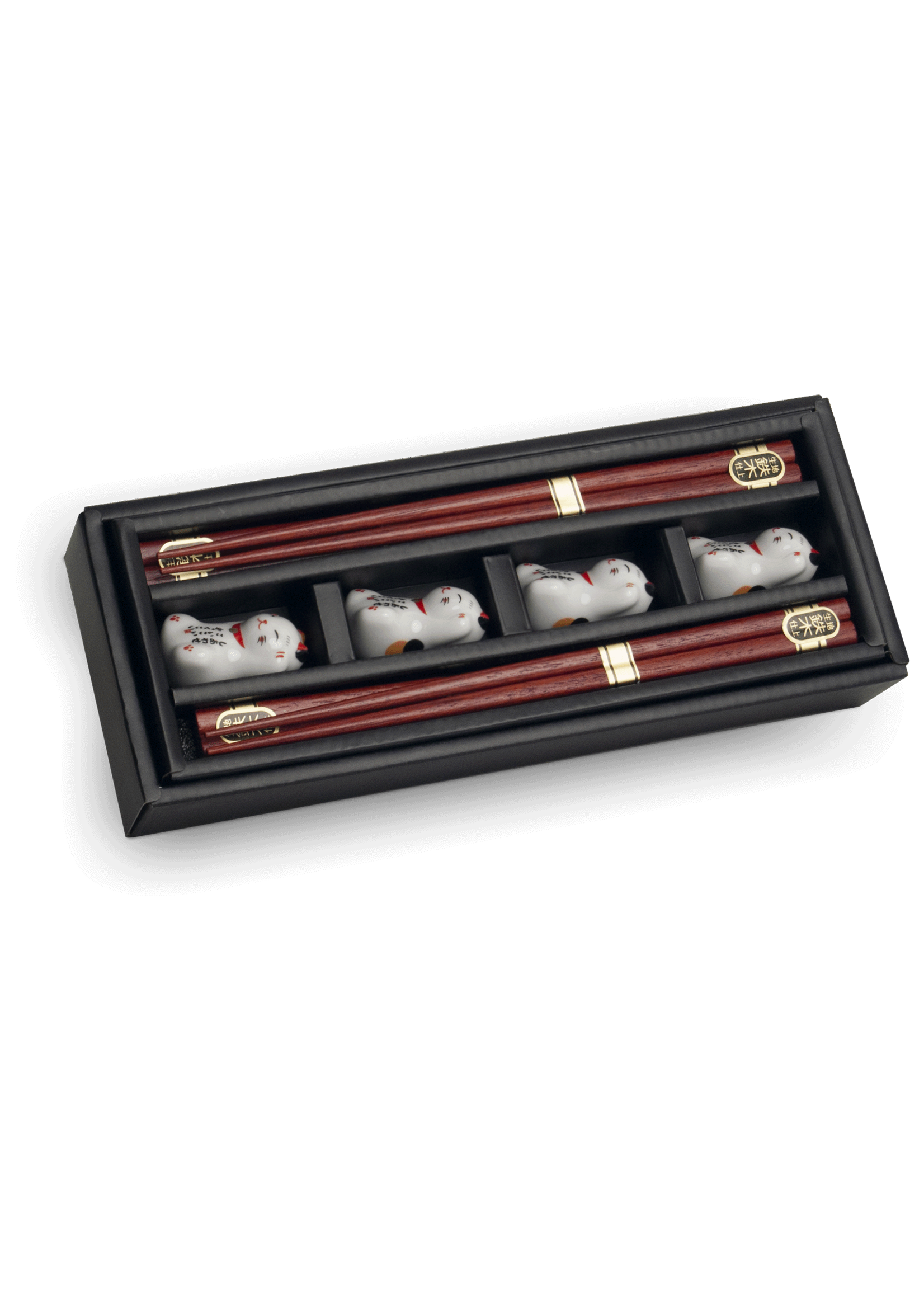 Edo Japan Chopstick set/4 pair + stones, Lucky Cat, giftbox