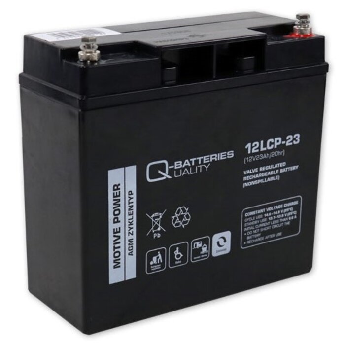 Q-Batteries 12LCP-23 / 12V - 23Ah Blei Akku Zyklentyp AGM - Deep Cycle VRLA Schraubanschluss M5 für EA70 und EA110