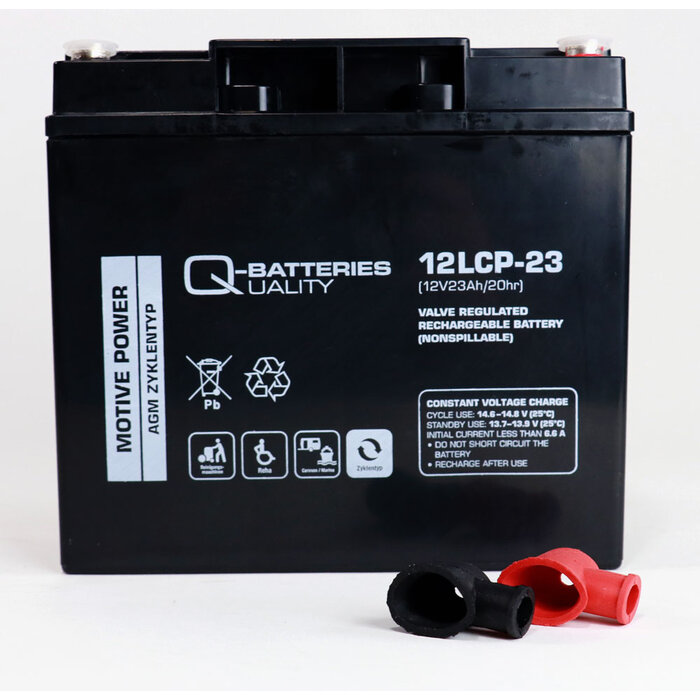 Q-Batteries 12LCP-23 / 12V - 23Ah Blei Akku Zyklentyp AGM - Deep Cycle VRLA Schraubanschluss M5 für EA70 und EA110