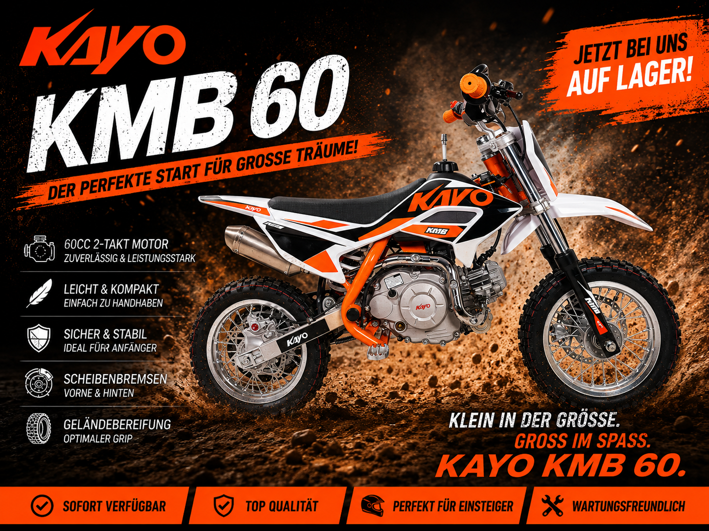 Kayo Dirtbike KMB 60 mit 10/10“ Räder Automatik und E-Start