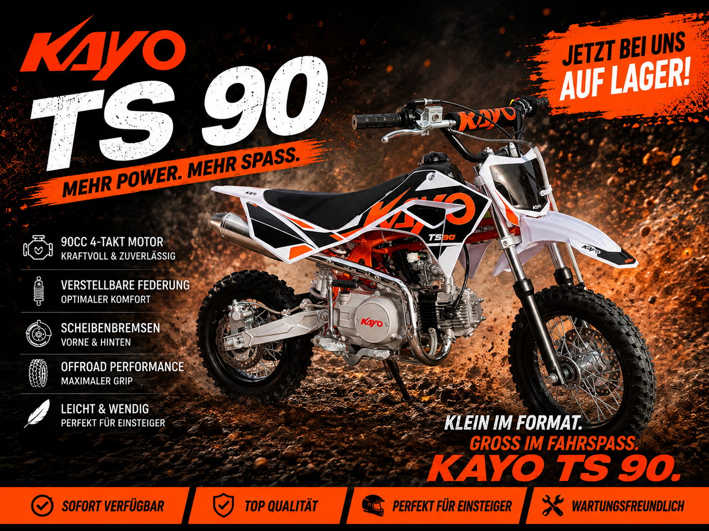 Kayo Dirtbike TS90 mit 10/12“ Räder Semiautomatik - E-Start