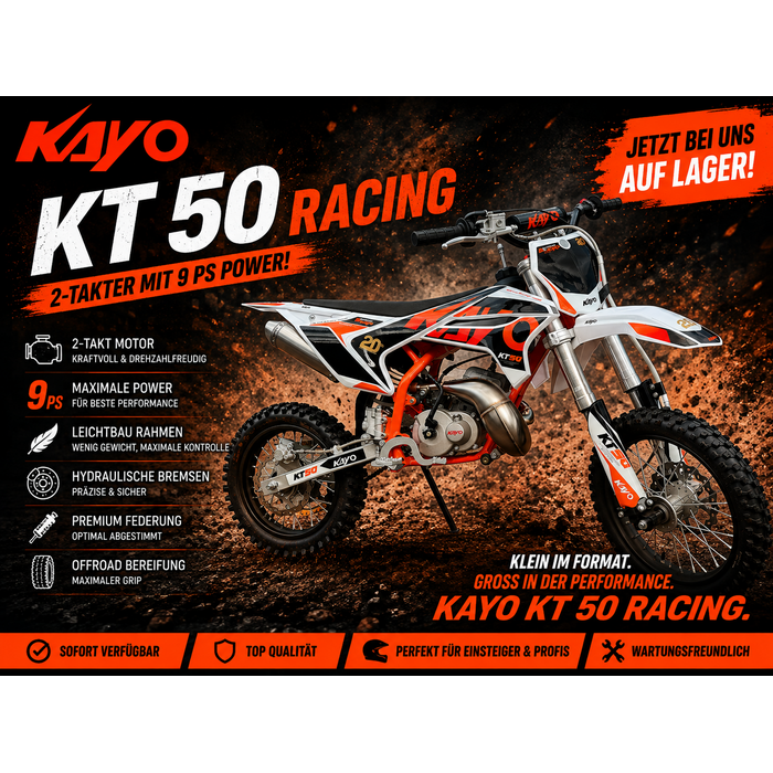 Kayo Dirtbike KT50 RACING - 50 cc 2-Takt 9 PS Räder 14"-12"