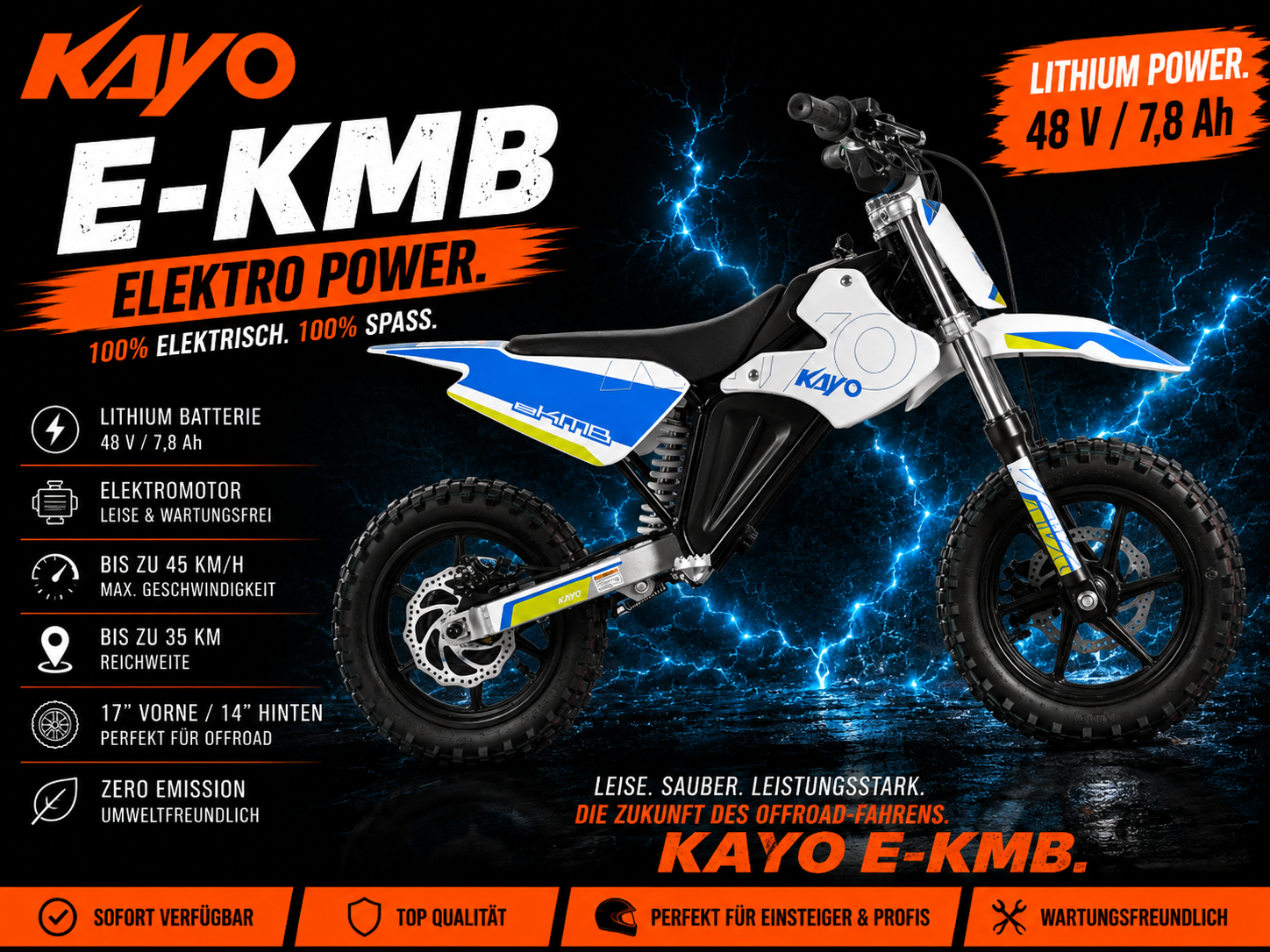 Kayo Dirtbike Elektro E-KMB Lithium 48 V / 7,8 Ah