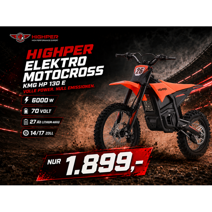 Highper Elektro Motocross KMG HP 130 E 6000W 72 Volt 27Ah Lithium Akku 14/17