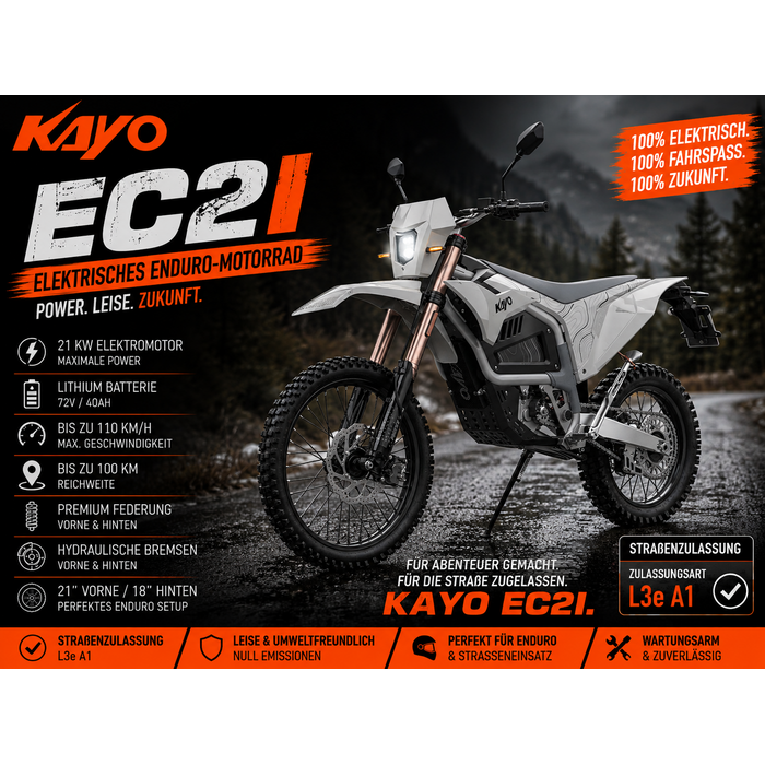 Kayo EC2I elektrisches Enduro-Motorrad, Straßenzulassung
