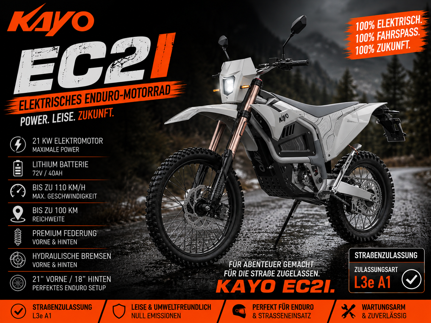 Kayo EC2I elektrisches Enduro-Motorrad, Straßenzulassung