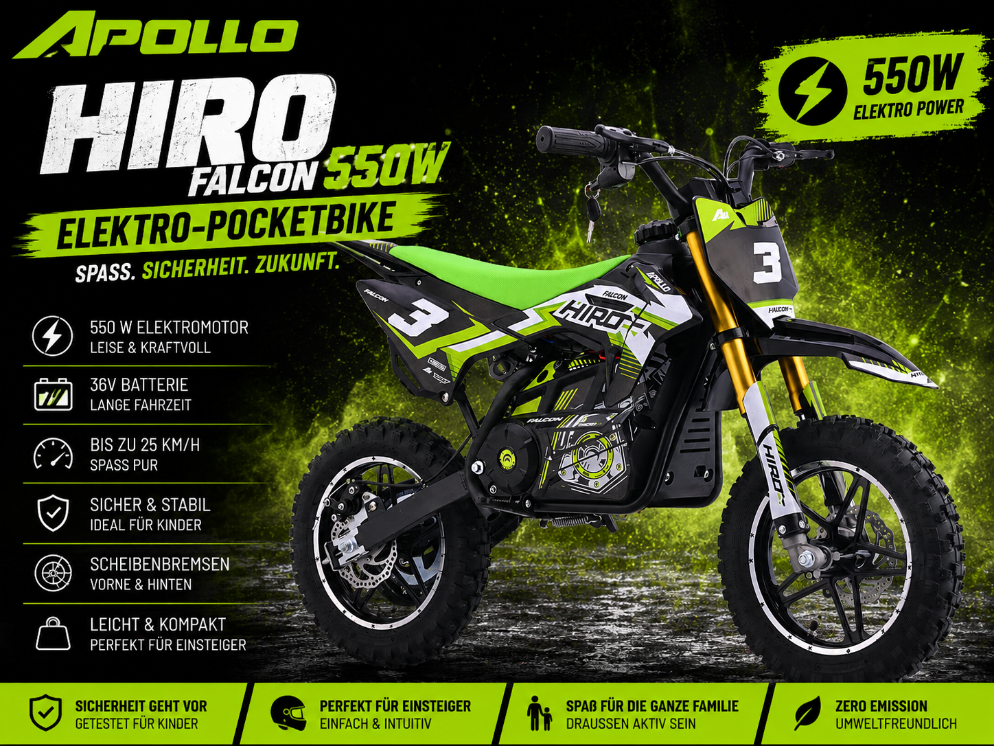 Apollino Rocket Hiro Dirtbike 550W 10" 10" Räder