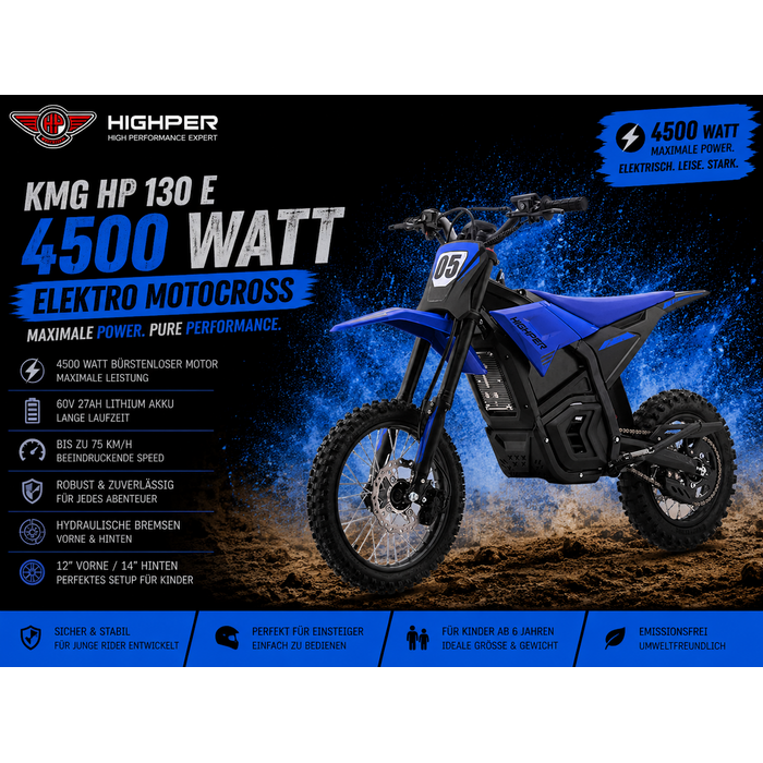 Highper Elektro Motocross KMG HP 130 E 4500W 60 Volt 27Ah Lithium Akku 12/14