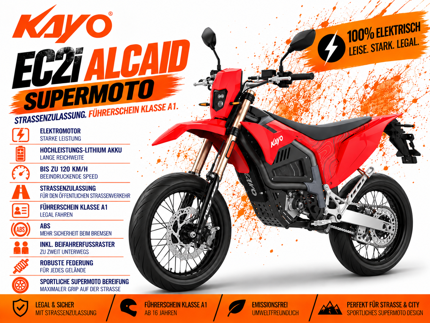 Kayo EC2I Alcaid elektrisches Motorrad mit Straßenzulassung