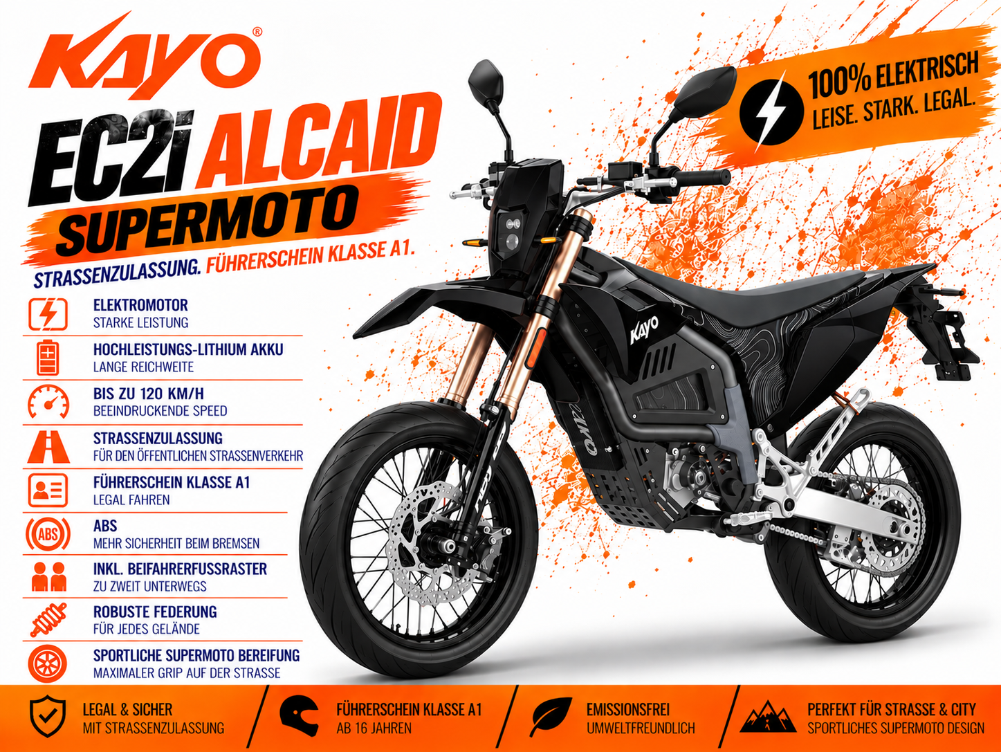 Kayo EC2I Alcaid elektrisches Motorrad mit Straßenzulassung