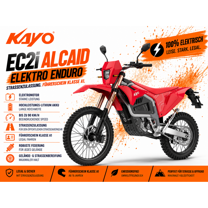 Kayo EC2I elektrisches Enduro-Motorrad, Straßenzulassung