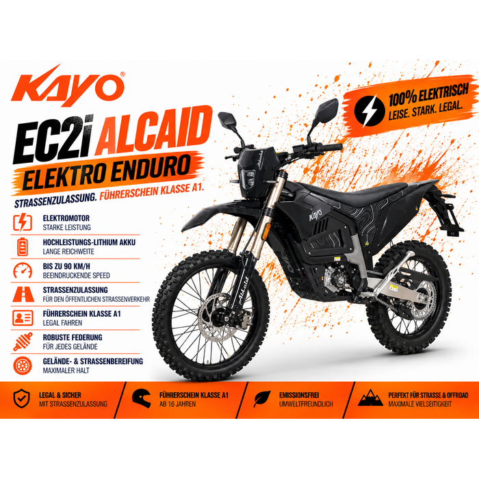 Kayo EC2I elektrisches Enduro-Motorrad, Straßenzulassung