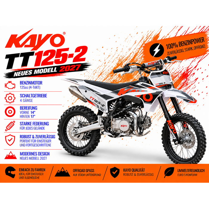 Kayo TT125-2 Dirtbike mit 14" 17" Räder - Schalter